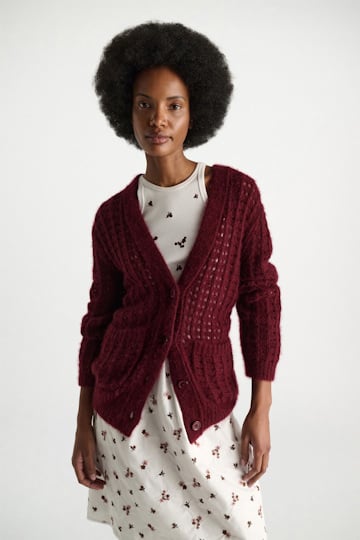 Dorothee Schumacher Cashmere cardigan with graphic pointelle merlot