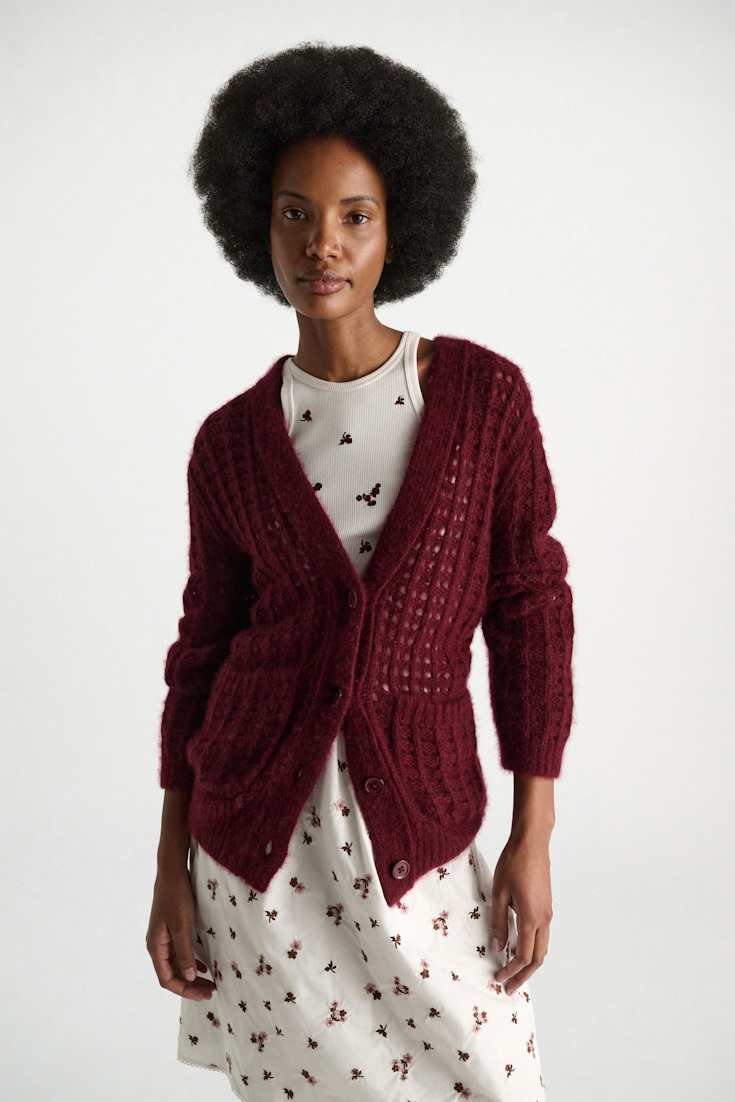 Dorothee Schumacher Cashmere cardigan with graphic pointelle merlot