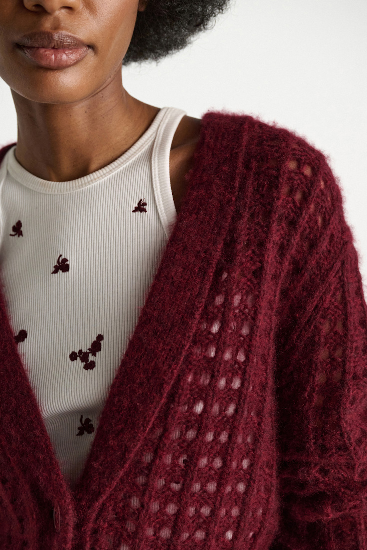 Dorothee Schumacher Cashmere cardigan with graphic pointelle merlot