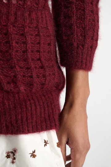 Dorothee Schumacher Cashmere cardigan with graphic pointelle merlot
