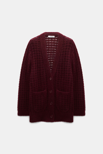 Dorothee Schumacher Cardigan mit grafischem Pointelle-Muster aus Kaschmir merlot