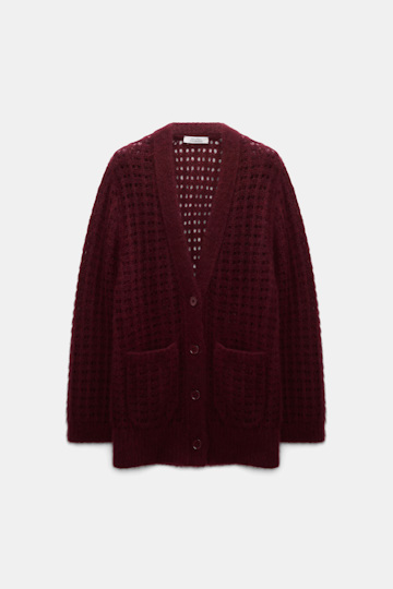Dorothee Schumacher Cashmere cardigan with graphic pointelle merlot