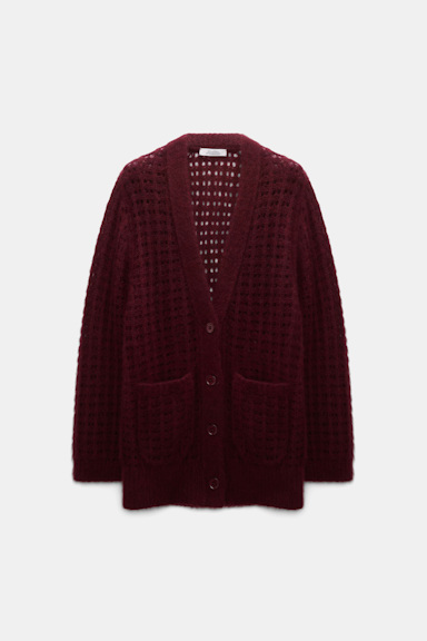 Dorothee Schumacher Cashmere cardigan with graphic pointelle merlot
