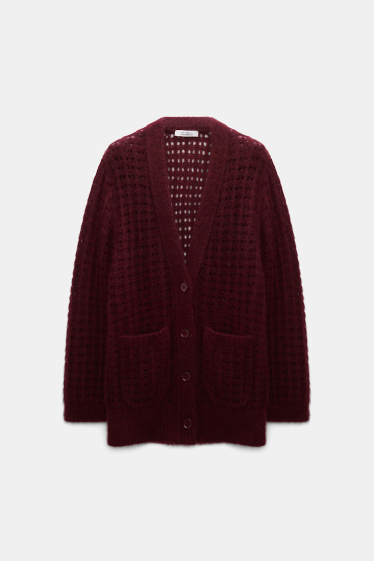 Dorothee Schumacher Cashmere cardigan with graphic pointelle merlot