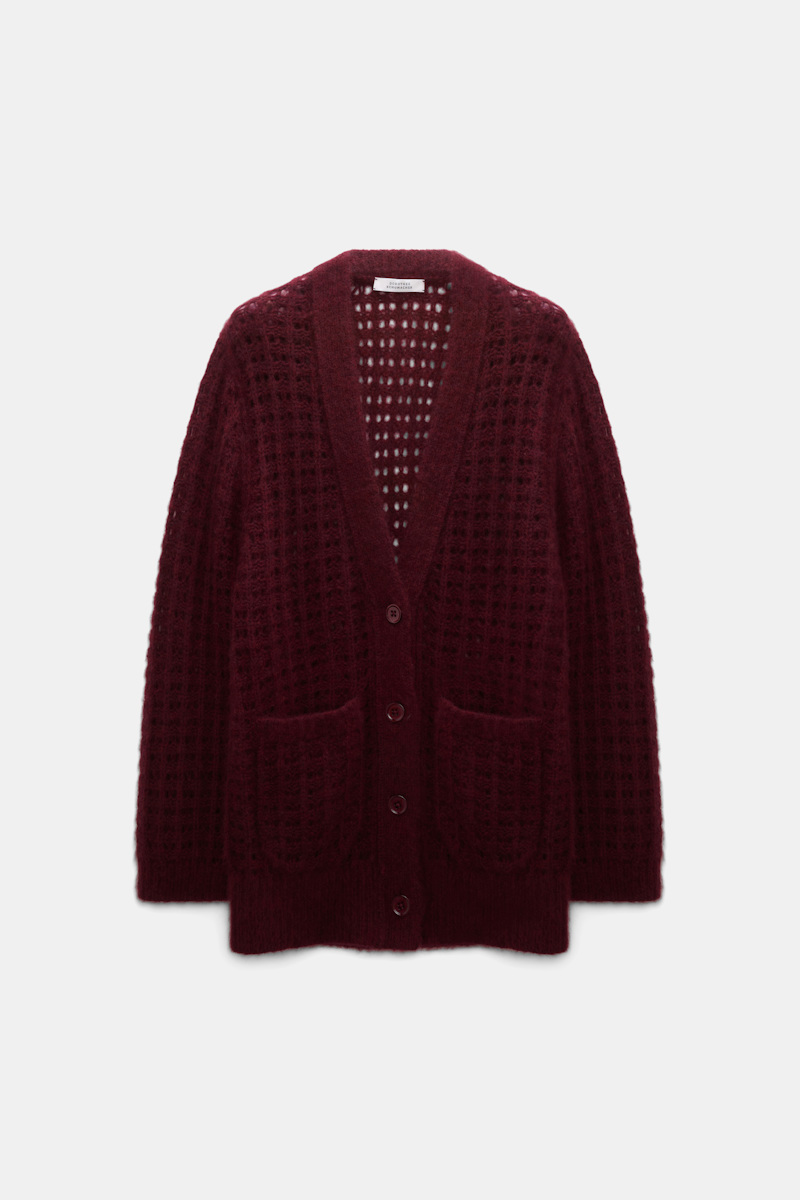 Dorothee Schumacher Women's Red Cashmere Cardigan With Graphic Pointelle Medium