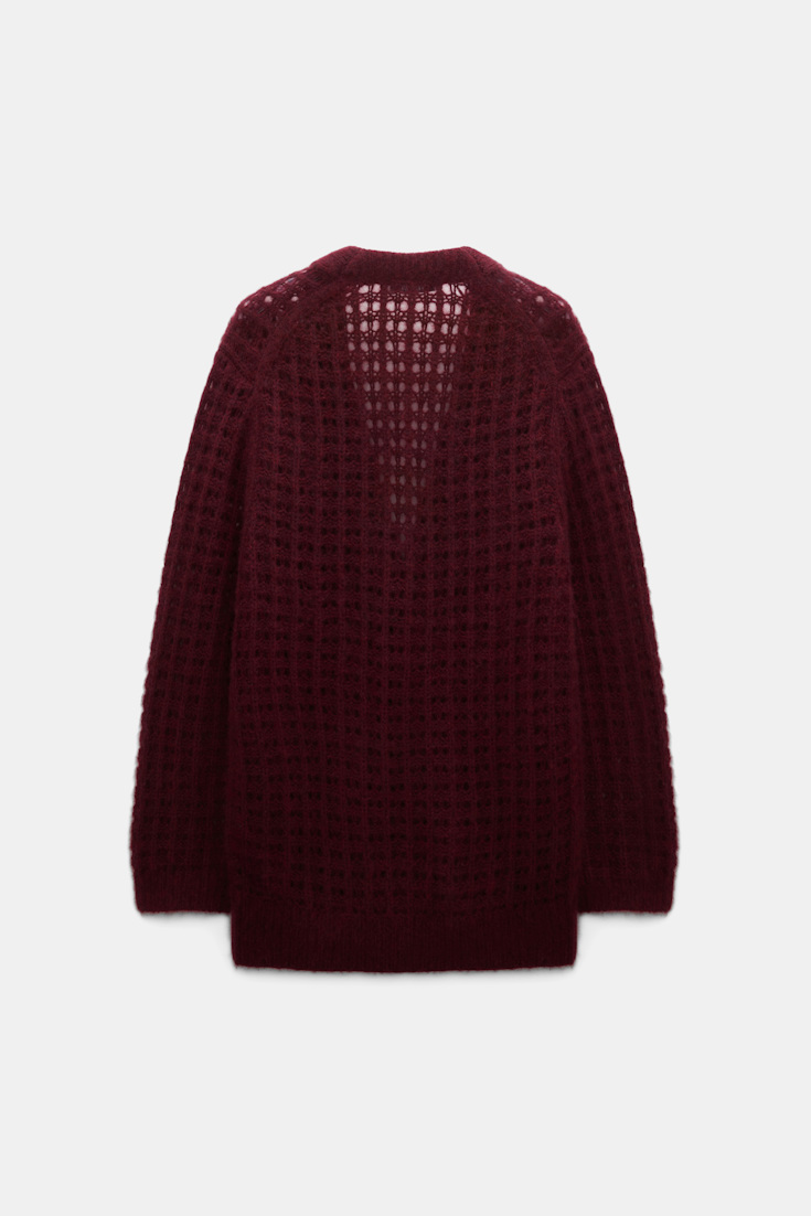 Dorothee Schumacher Cashmere cardigan with graphic pointelle merlot