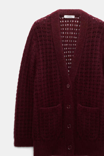 Dorothee Schumacher Cashmere cardigan with graphic pointelle merlot