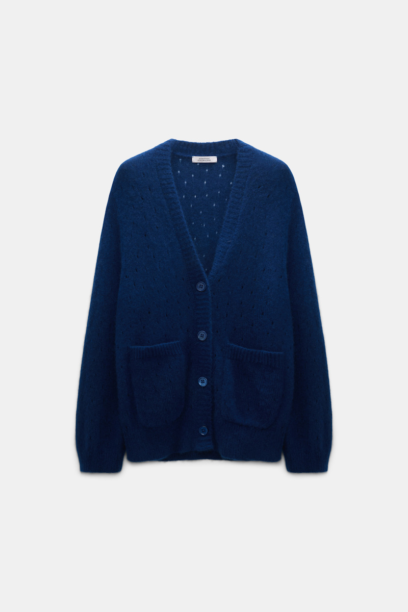 Dorothee Schumacher Women's Blue Cashmere Cardigan With Pointelle Medium