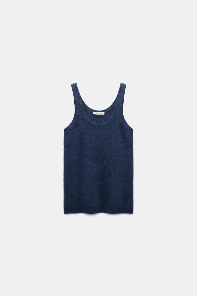 Dorothee Schumacher Women's Blue Merino-Cashmere Fluffy Knit Tank Top Small