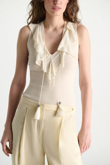 Dorothee Schumacher Lace front sleeveless knit top orchid white