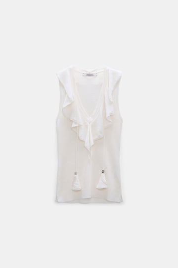 Dorothee Schumacher Lace front sleeveless knit top orchid white