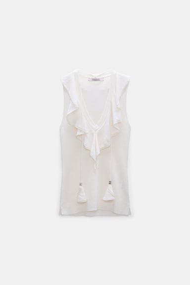 Dorothee Schumacher Lace front sleeveless knit top orchid white