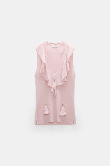 Dorothee Schumacher Ärmelloses Strickoberteil mit Spitzenfront powder