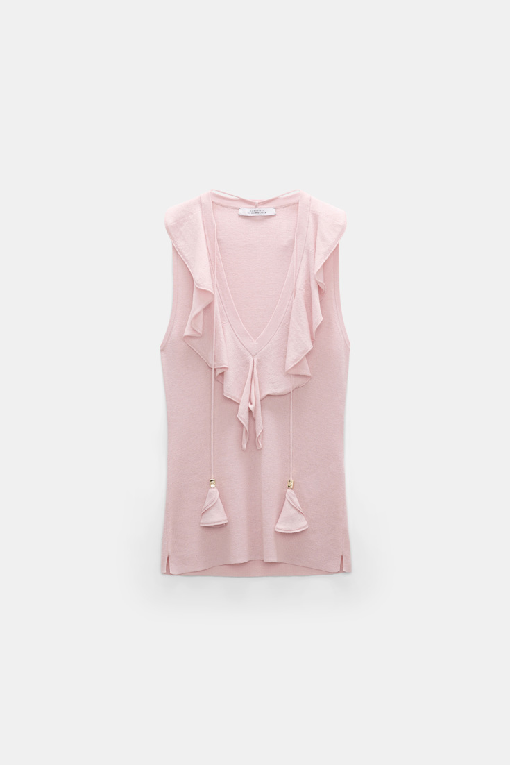 Dorothee Schumacher Ärmelloses Strickoberteil mit Spitzenfront powder