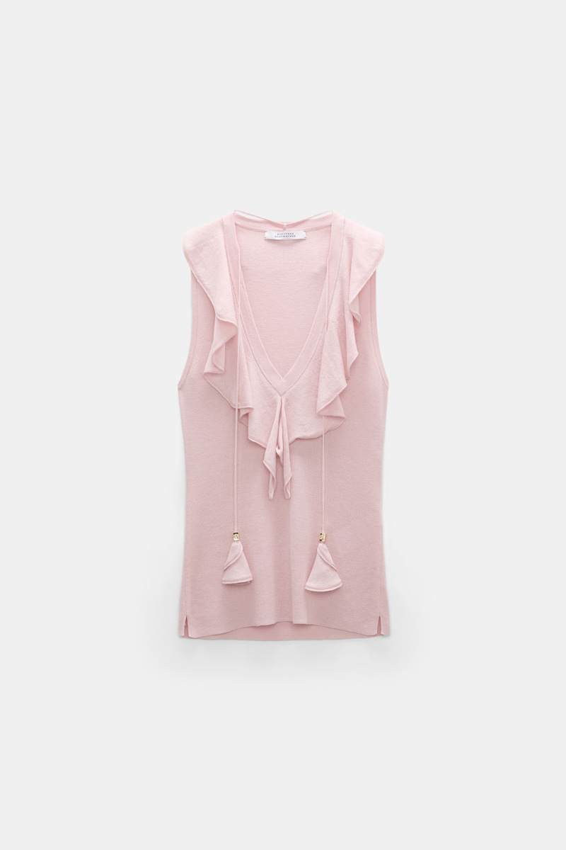 Dorothee Schumacher Women's Light Pink Lace Front Sleeveless Knit Top Medium