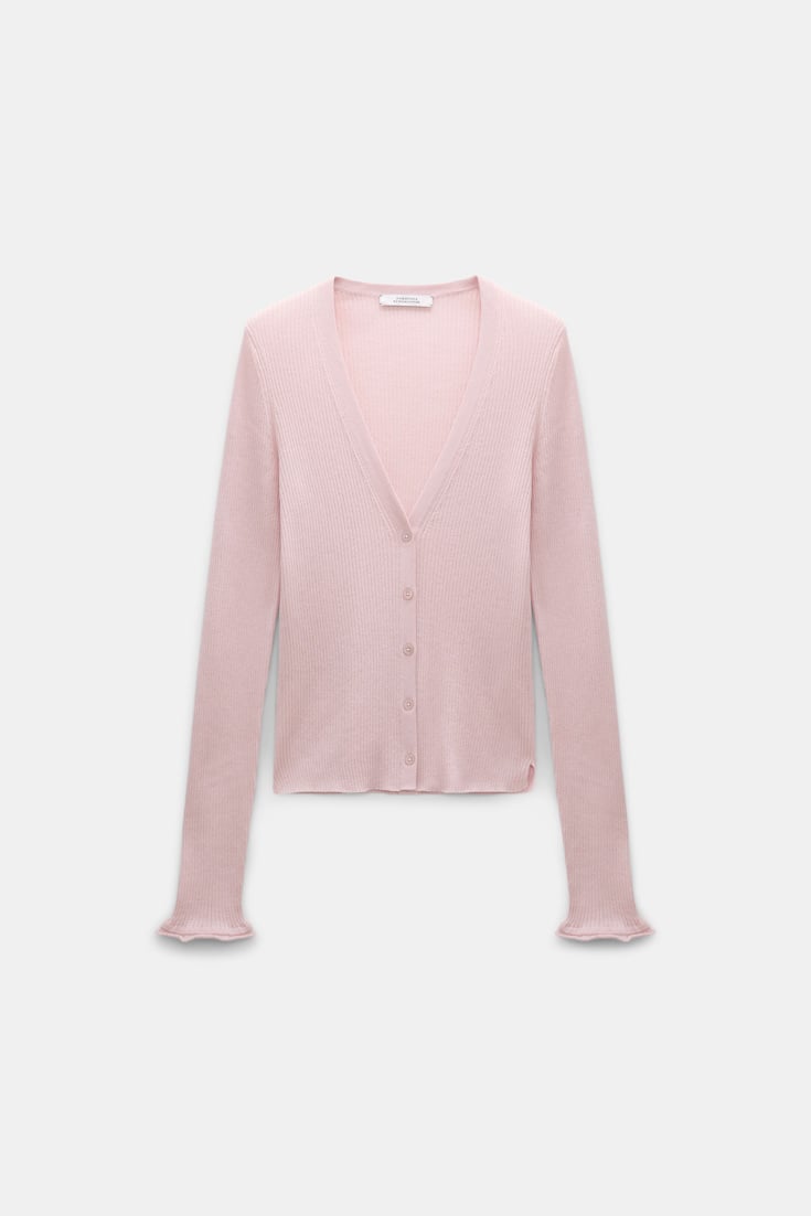 Dorothee Schumacher Fine rib wool-cotton cardigan powder