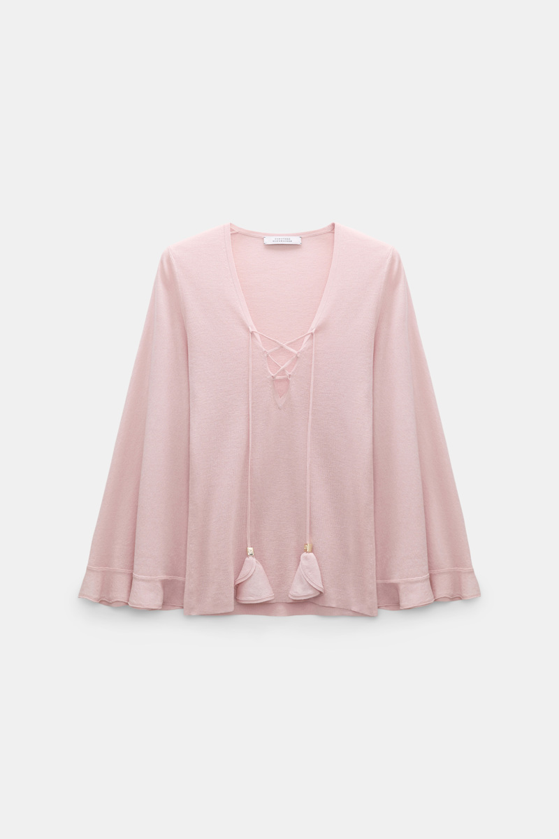 Dorothee Schumacher Women's Light Pink Lace Front Knit Top Medium