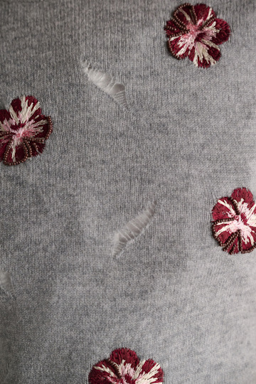 Dorothee Schumacher Embellished Merino-cashmere top grey blooming bordeaux