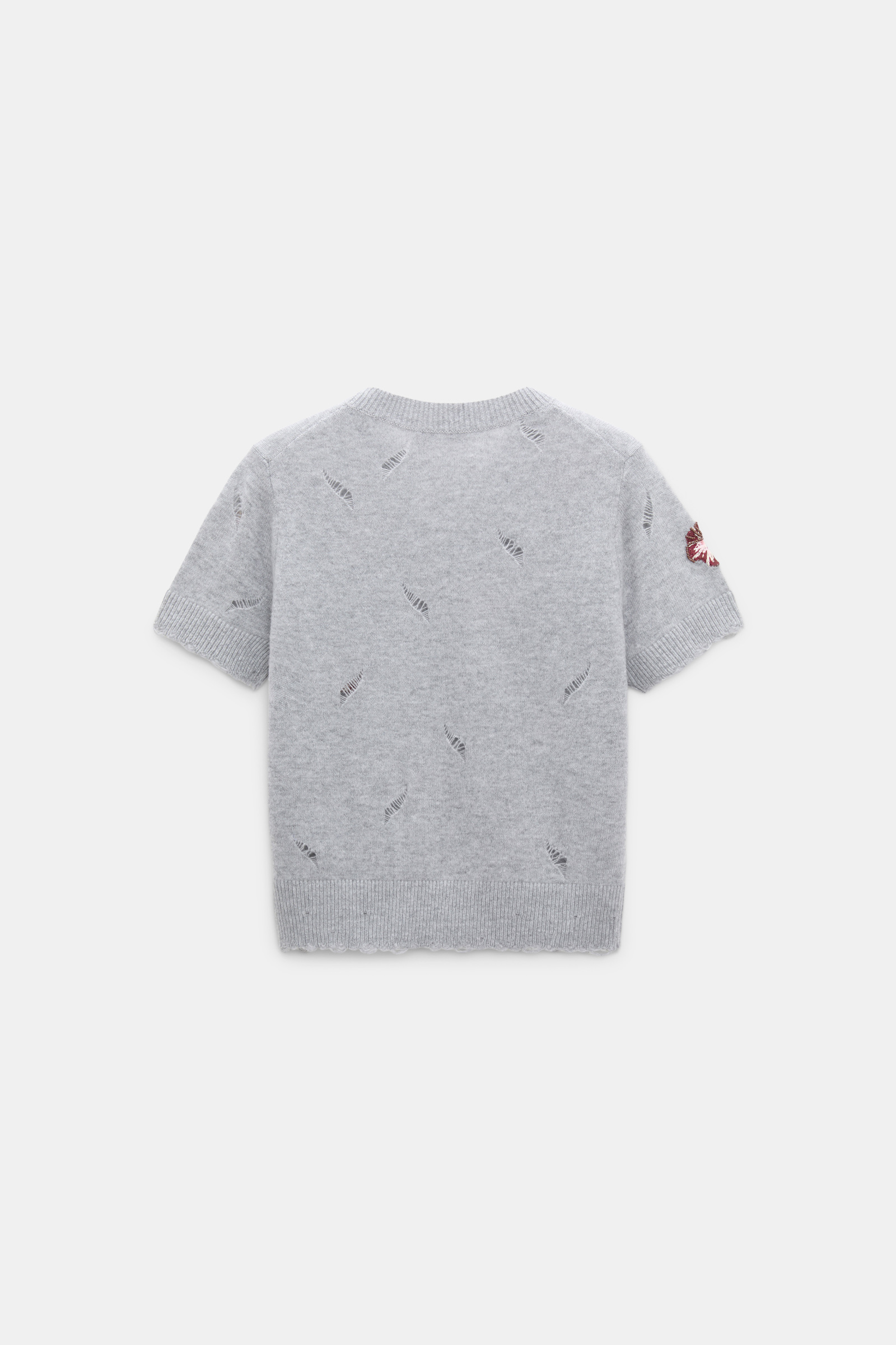 Dorothee Schumacher Kurzärmeliges, besticktes Oberteil aus Merino und Kaschmir grey blooming bordeaux