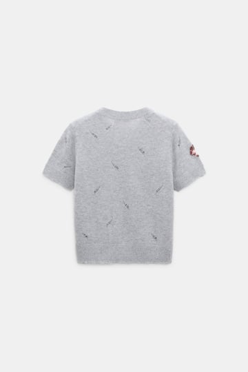 Dorothee Schumacher Embellished Merino-cashmere top grey blooming bordeaux