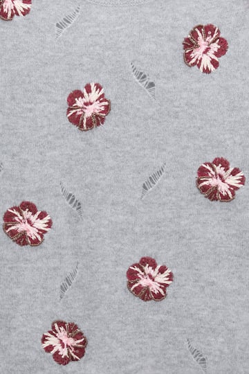 Dorothee Schumacher Embellished Merino-cashmere top grey blooming bordeaux