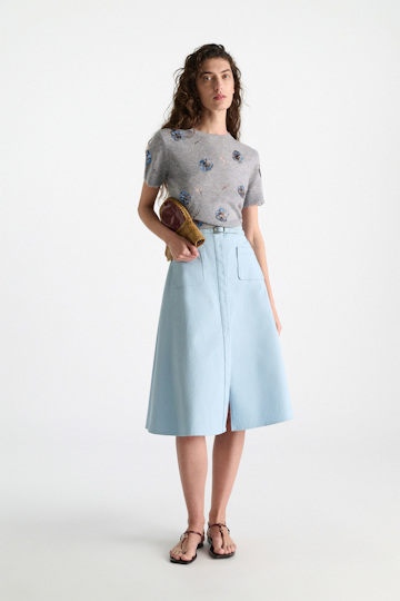 Dorothee Schumacher Embellished Merino-cashmere top grey blooming blue