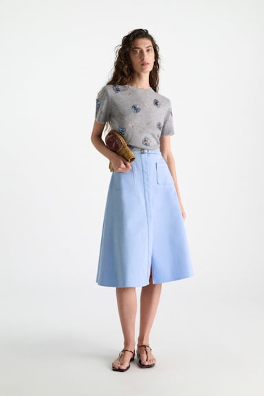 Dorothee Schumacher Embellished Merino-cashmere top grey blooming blue