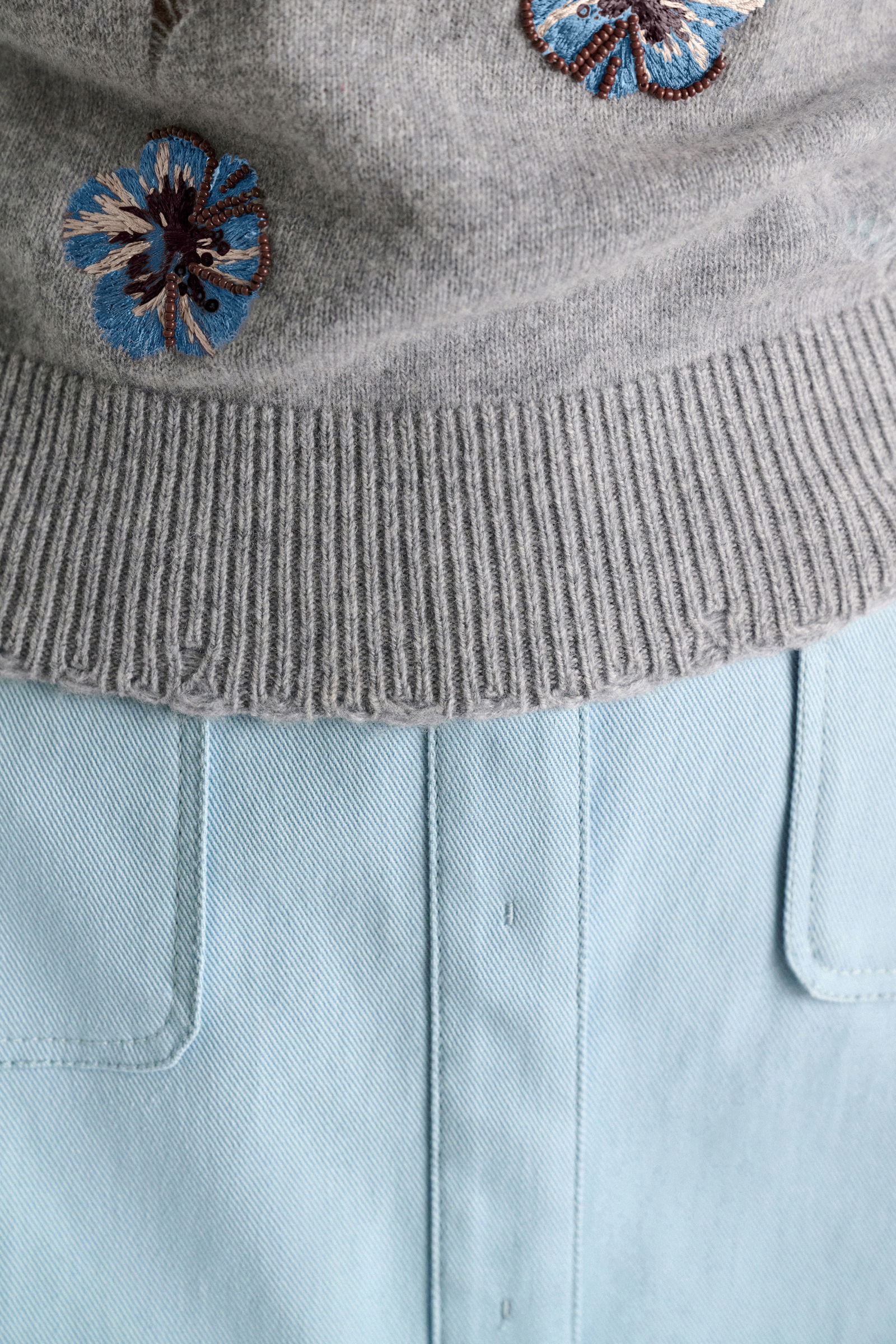 Dorothee Schumacher Embellished Merino-cashmere top grey blooming blue