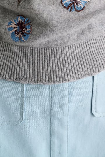 Dorothee Schumacher Embellished Merino-cashmere top grey blooming blue