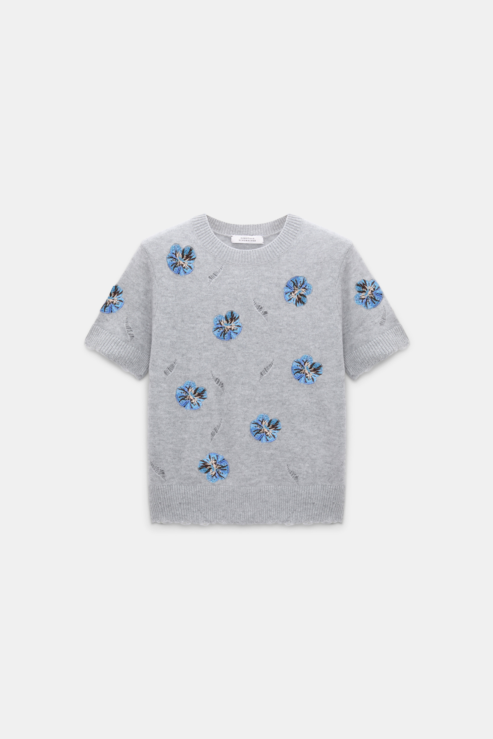 Dorothee Schumacher Embellished Merino-cashmere top grey blooming blue