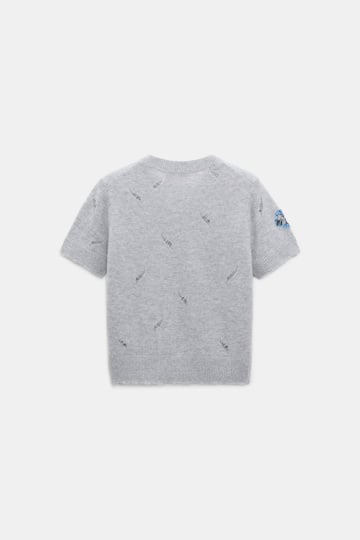 Dorothee Schumacher Embellished Merino-cashmere top grey blooming blue