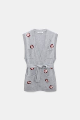 Dorothee Schumacher Besticktes Gilet mit V-Ausschnitt aus Merino und Kaschmir grey blooming bordeaux