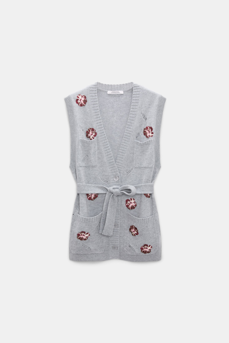 Dorothee Schumacher Embellished Merino-cashmere vest grey blooming bordeaux