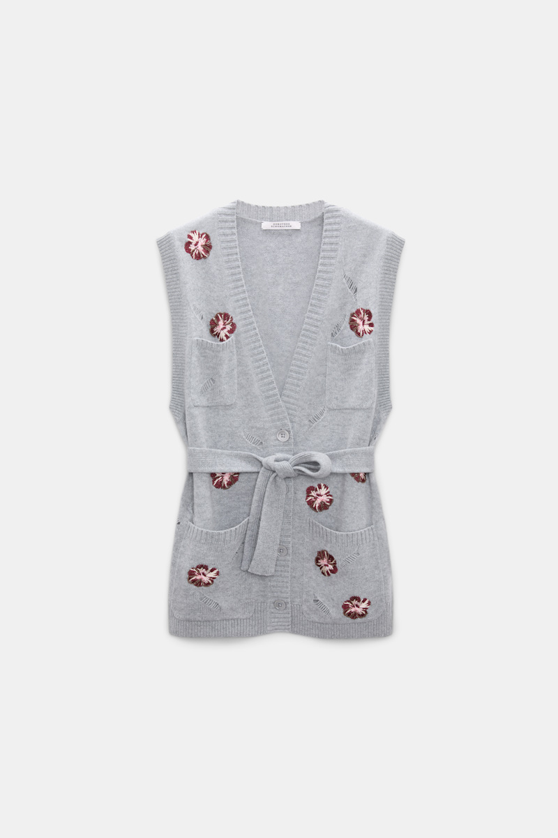 Dorothee Schumacher Women's Grey Embellished Merino-Cashmere Vest Medium