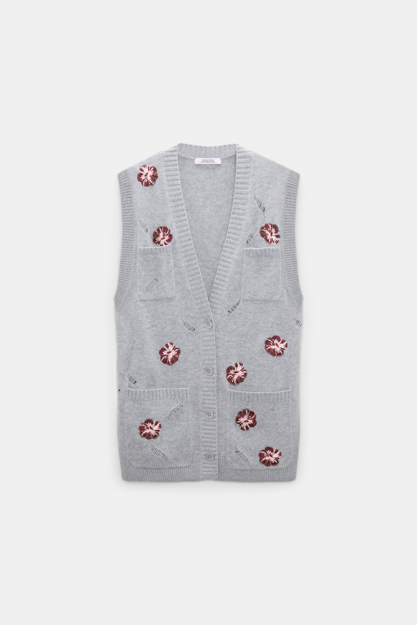Dorothee Schumacher Embellished Merino-cashmere vest grey blooming bordeaux