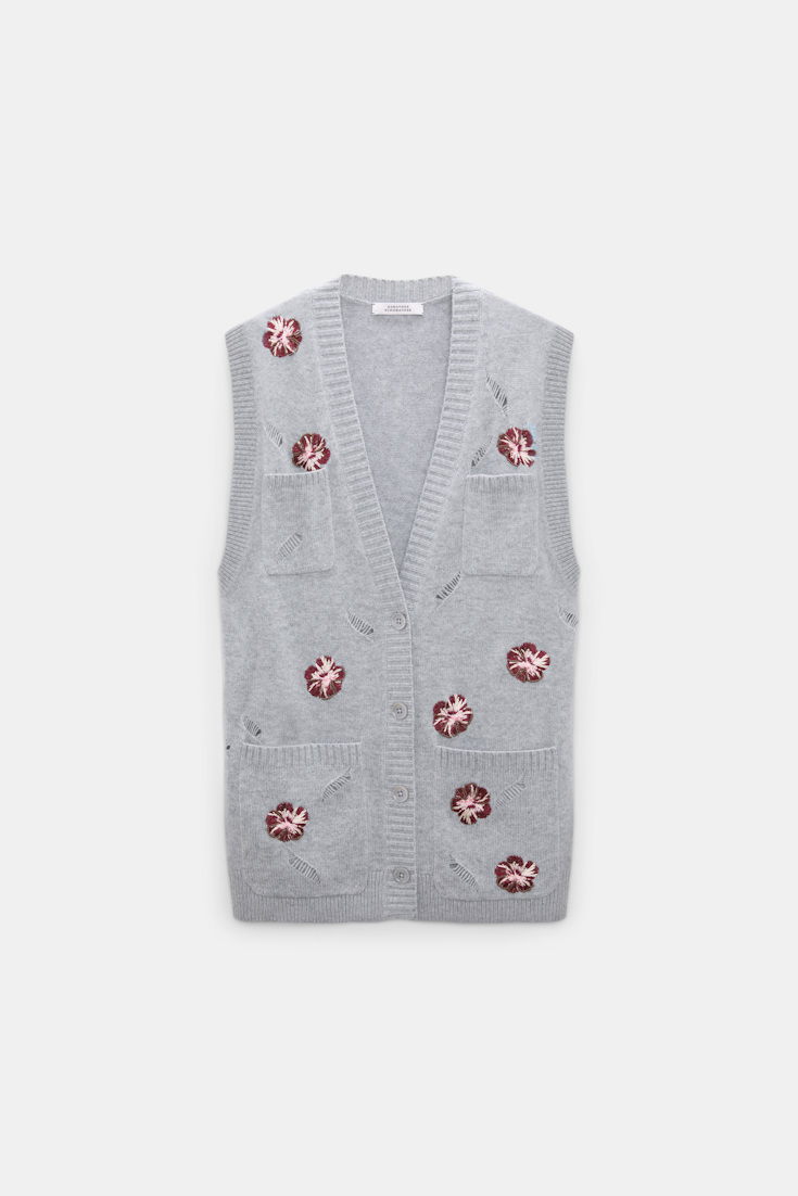 Dorothee Schumacher Embellished Merino-cashmere vest grey blooming bordeaux