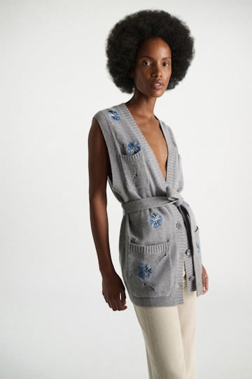 Dorothee Schumacher Embellished Merino-cashmere vest grey blooming blue
