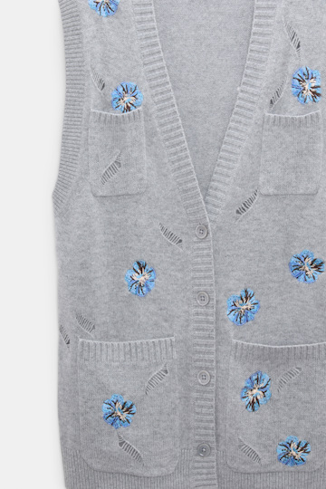 Dorothee Schumacher Embellished Merino-cashmere vest grey blooming blue