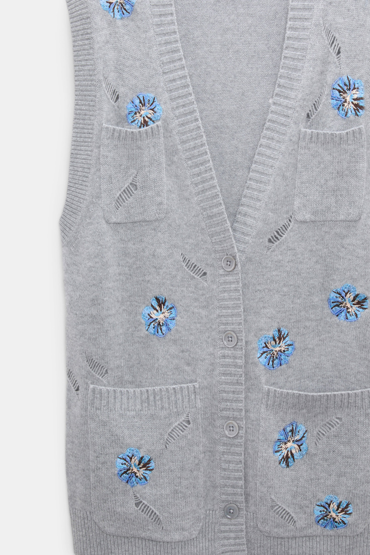 Dorothee Schumacher Embellished Merino-cashmere vest grey blooming blue