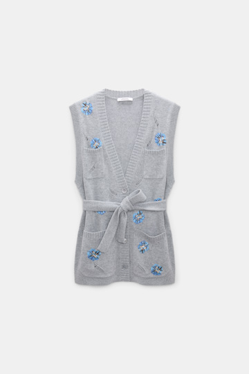 Dorothee Schumacher Embellished Merino-cashmere vest grey blooming blue