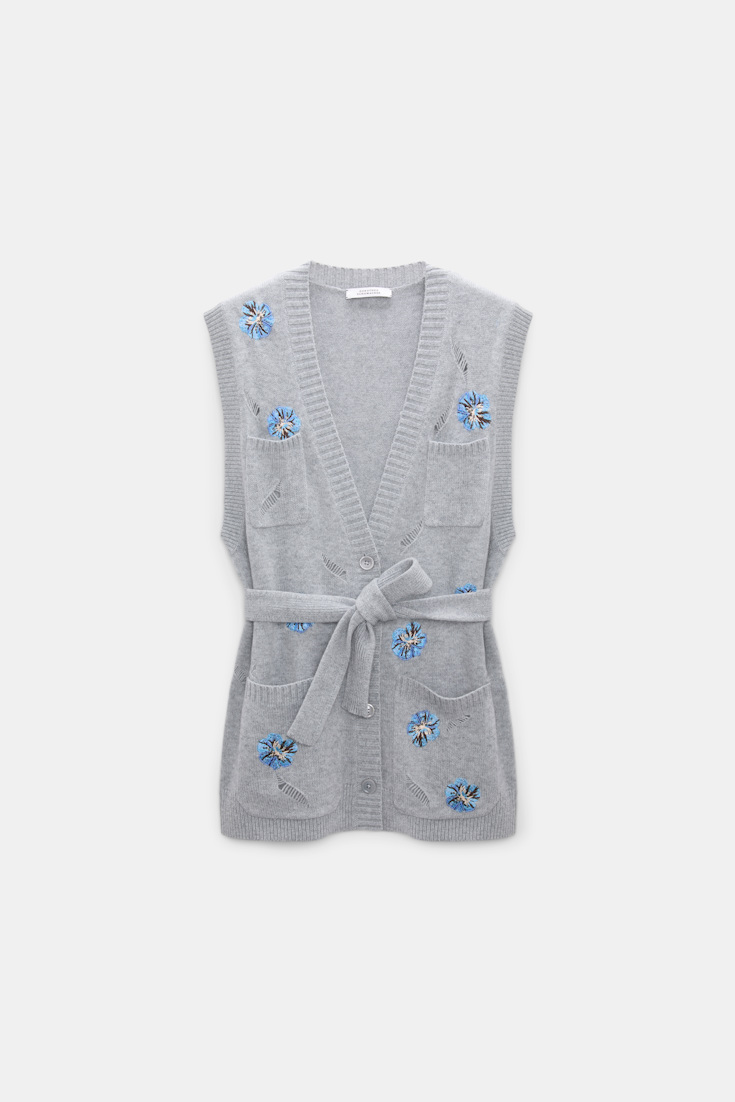 Dorothee Schumacher Embellished Merino-cashmere vest grey blooming blue