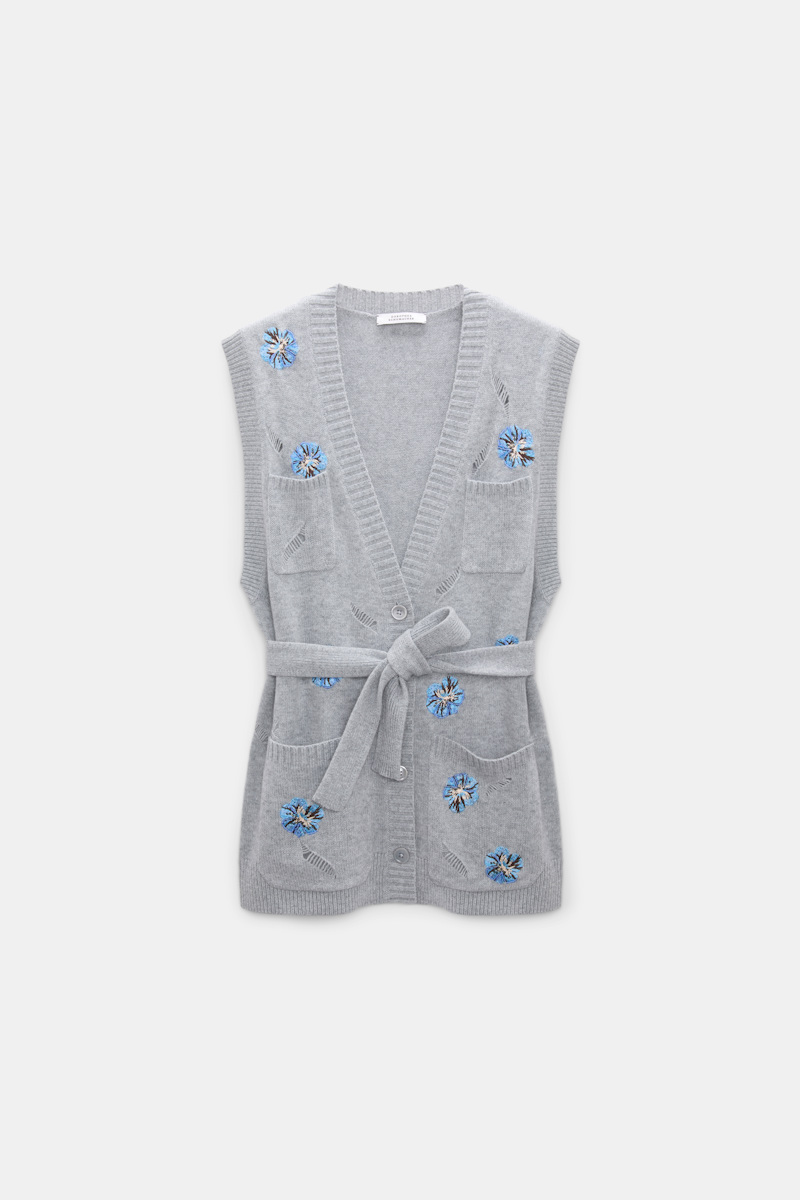 Dorothee Schumacher Women's Grey Embellished Merino-Cashmere Vest Medium