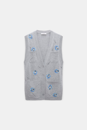 Dorothee Schumacher Embellished Merino-cashmere vest grey blooming blue