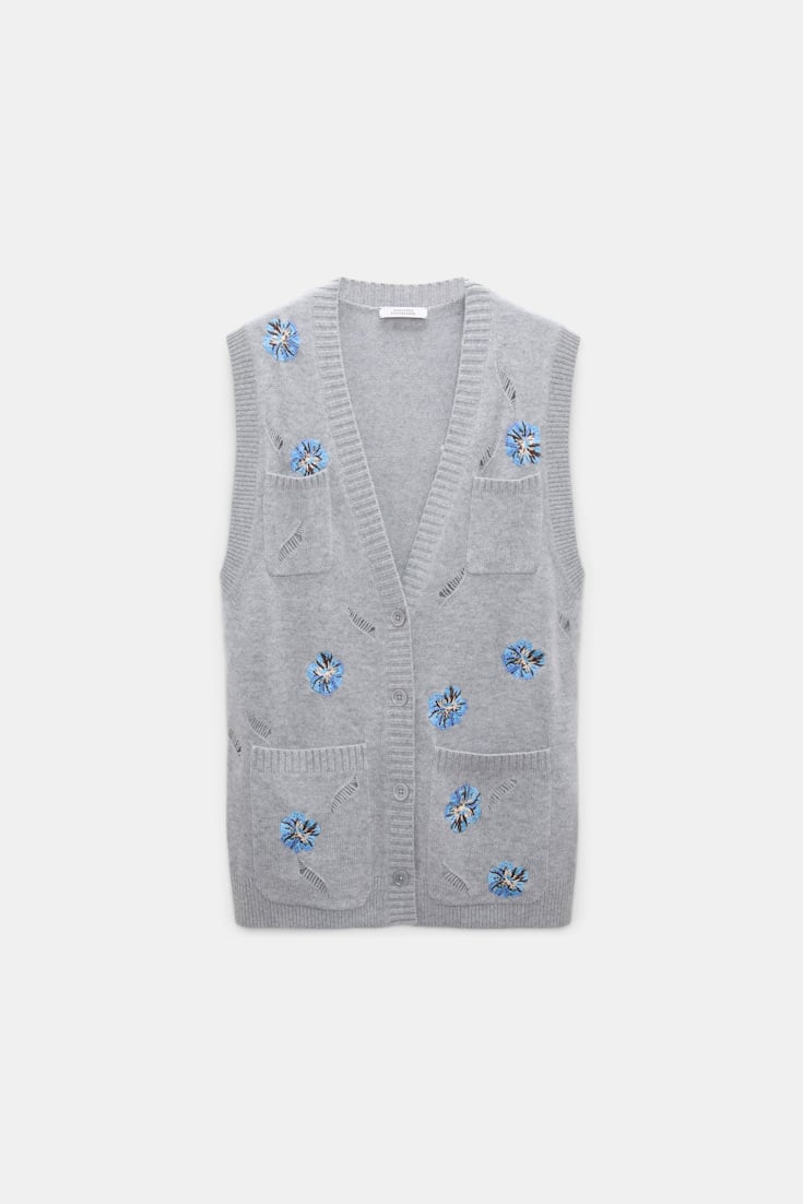 Dorothee Schumacher Embellished Merino-cashmere vest grey blooming blue
