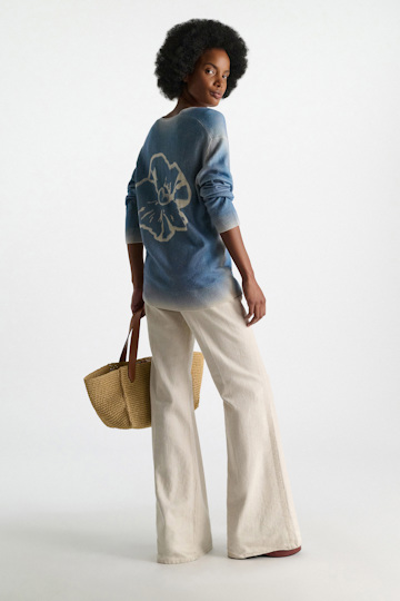 Dorothee Schumacher Merino-cashmere pullover with poppy back poppy blue