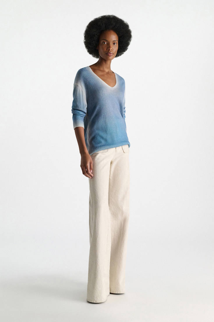 Dorothee Schumacher Merino-cashmere pullover with poppy back poppy blue