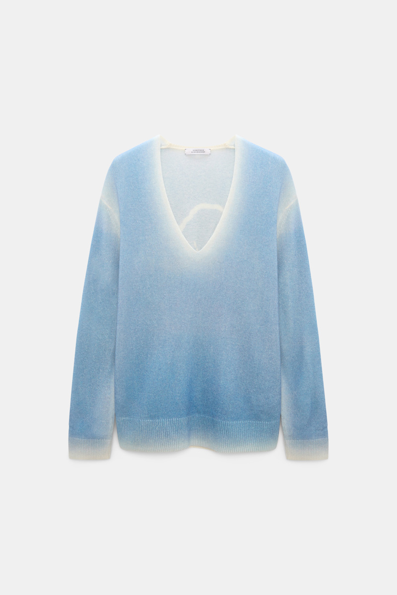 Dorothee Schumacher Women's Blue Merino-Cashmere Pullover With Poppy Back Medium