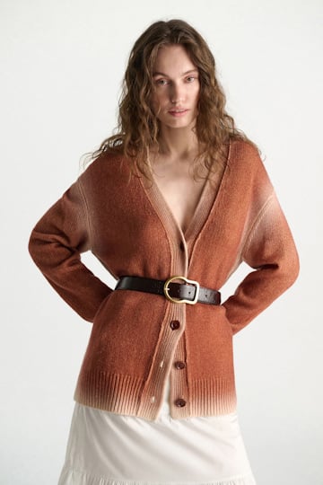Dorothee Schumacher Merino-cashmere cardigan with poppy back poppy brown