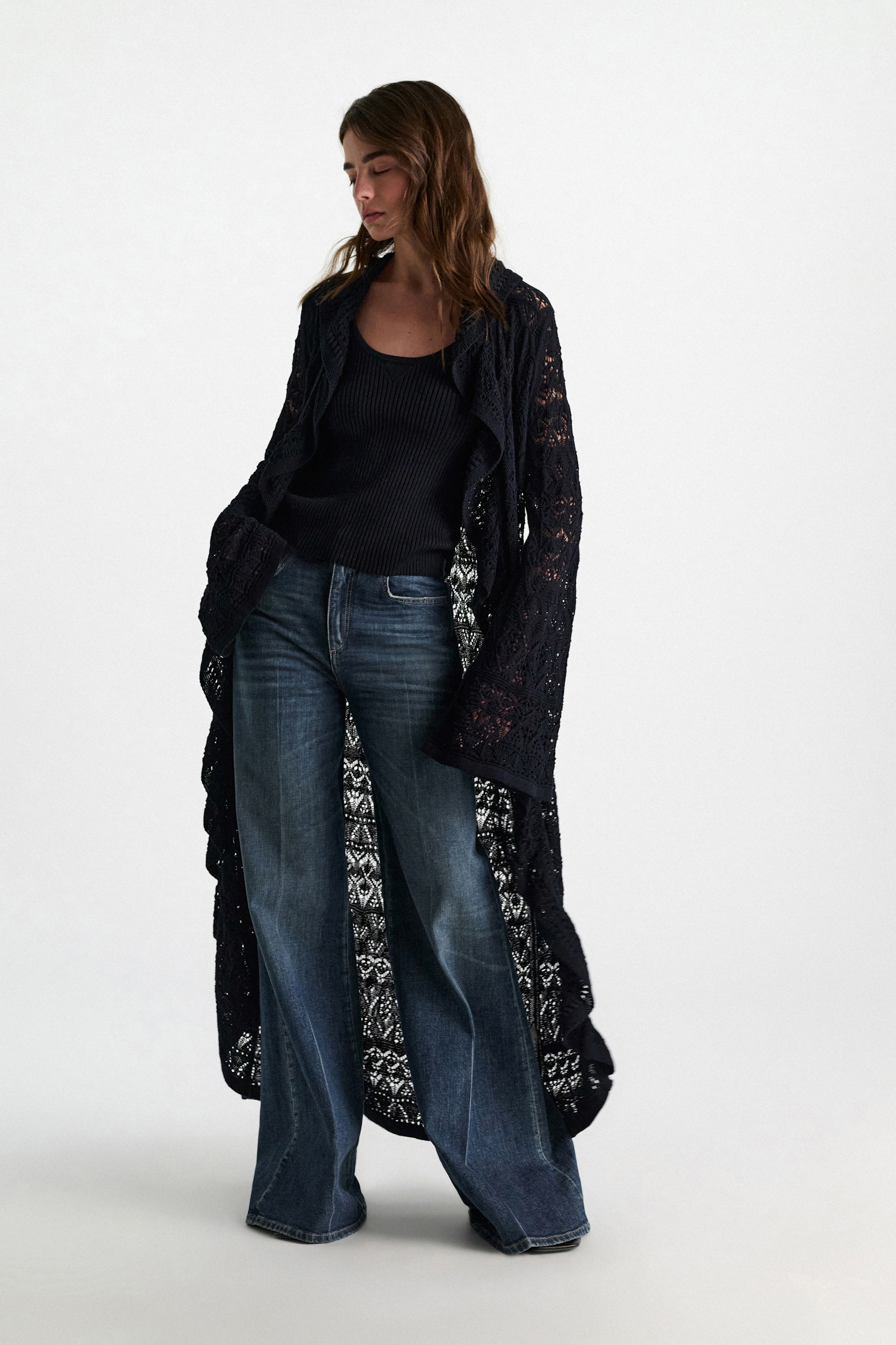 Dorothee Schumacher Gemusterter Pointelle-Strickmantel dark navy