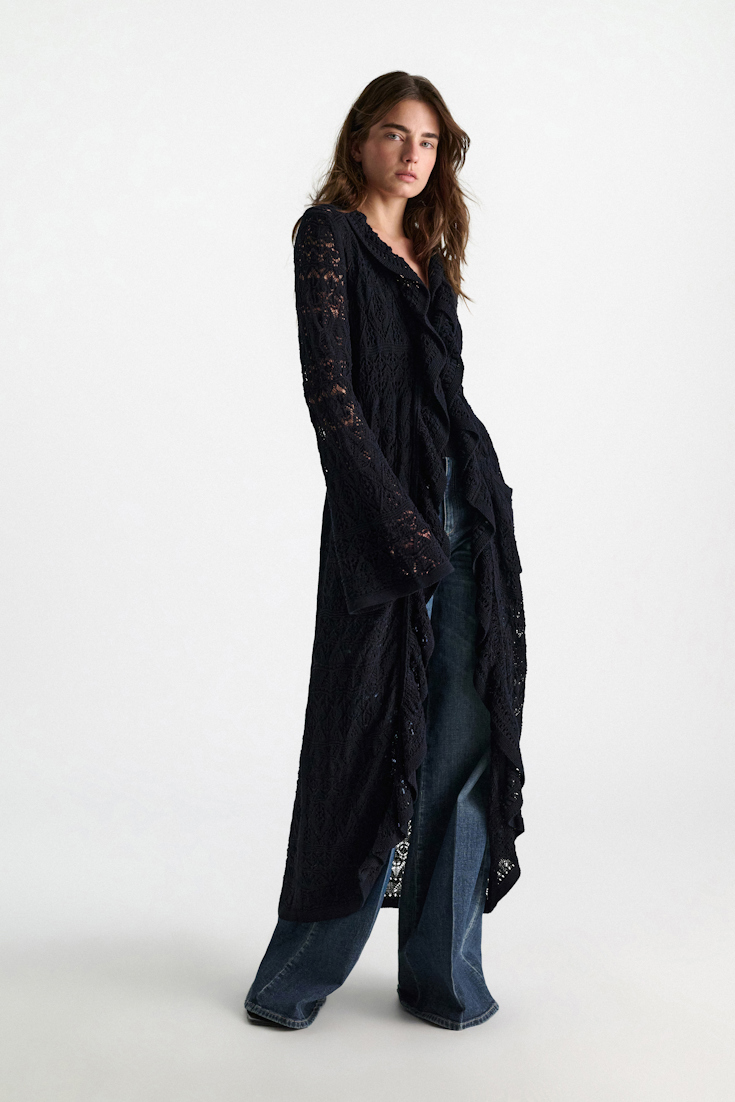 Dorothee Schumacher Gemusterter Pointelle-Strickmantel dark navy